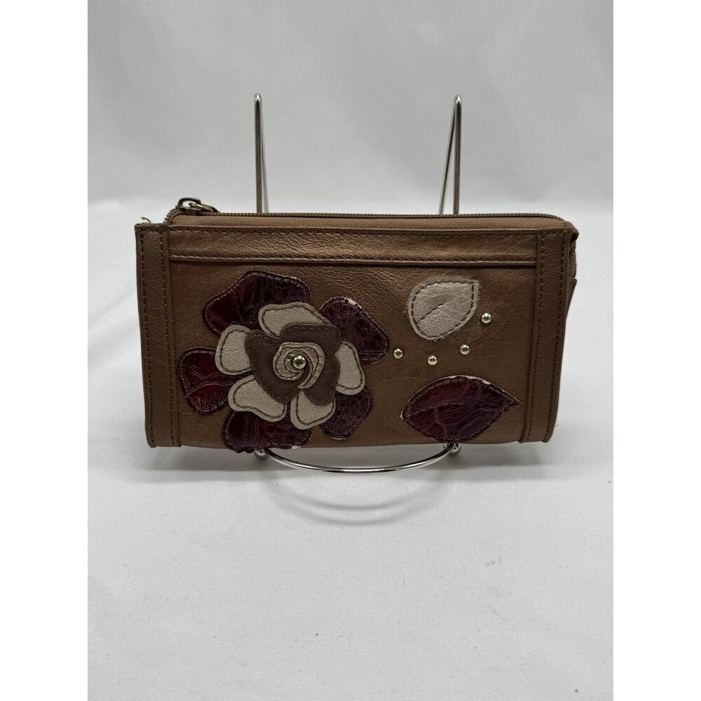 RELIC By Fossil Bronze Faux Leather Flower Applique Zippered Wallet